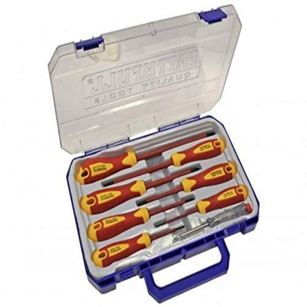 Faithfull FAISDVDESET8 VDE Soft Grip Screwdriver Set of 8 (Case) SL/PZ/PH/Tester