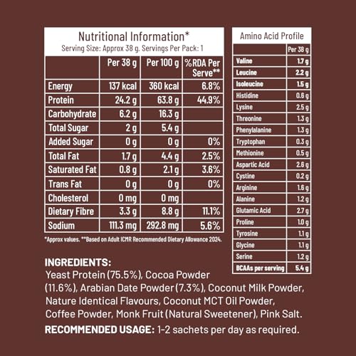 Image of Mille Yeast Protein Dark Chocolate | Made with Fermented Yeast Protein | No Bloat Vegan No Added Sugar | Has All 9 Essential Amino Acids | No Adulteration | 38g Trial Pack