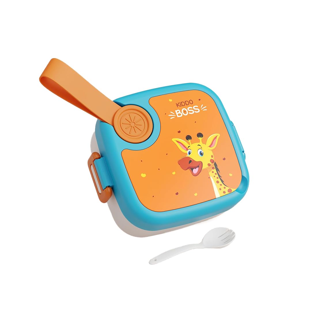 ATTRO KidsMate Giraffe Lunch Box Stainless Steel Comes with 1 Detachable Tray| Leak-Proof & Durable | Plastic Spoon | Ideal for Kids, School, Picnic – Orange Blue – 500ml-image-28