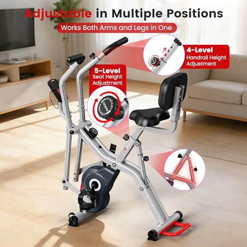 Image of Foldable Exercise Bike, Multifunctional Indoor Stationary Bikes for Home with 8-Level Magnetic Resistance, Quiet Workout Bike with Arm Resistance Bands, LCD Monitor, 300LBS Capacity