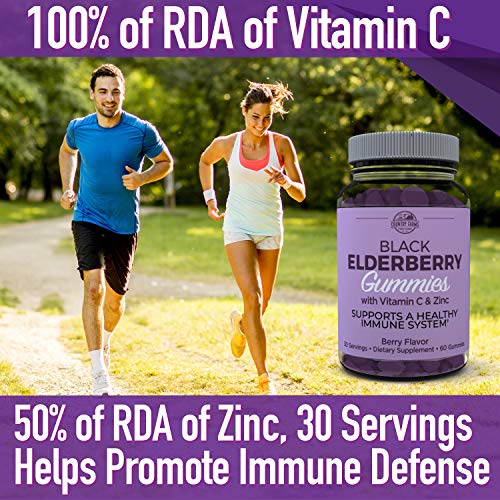 Country Farms Elderberry Gummies With Vitamin C And Zinc, Supports Healthy Immune System, Rich In Antioxidants, Triple Action Immune Blend, Berry Flavor, 60 Gummies, 30 Servings #TOP4