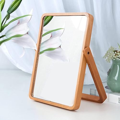 Espejo de maquillaje de mesa de madera vintage, espejos rectangulares para montar en la pared, espejo de escritorio, espejo colgante, espejo de