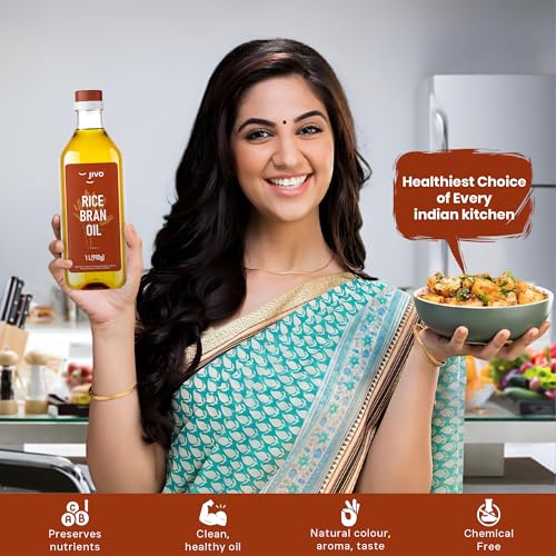 Image of Jivo Rice Bran Oil 1 Litre Cooking Oil | Rich in Antioxidants | Ideal for Deep Frying, Sauteing & Baking | Chemical-Free (Pack of 2)