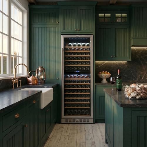 Image of Empava 24 inch Dual Zone Wine Cooler Refrigerator with Reversible Glass Door, Freestanding or Built In Tall Fridge with LED Light, Touch Control, 163 Bottles Capacity