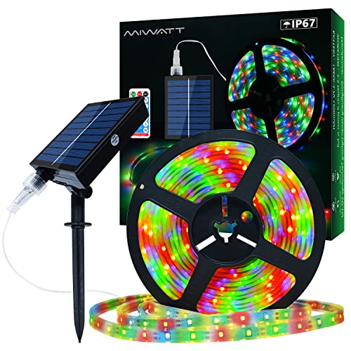 MIHEAL Solar LED Strip Lights Outdoor, 16.4ft 280 LEDs Solar Powered Mult Color Changing LED Strip with 8 Lighting Modes IP67 Waterproof Decorative Rope Lights for Yard Trees Garden