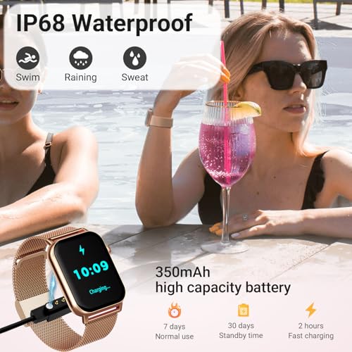 Image of Trendia Smart Watches for Women, 1.83'' HD Fitness Tracker with Answer /Make Calls, Heart Rate /Sleep /SpO2 Monitor, 120+ Sport Modes, IP68 Waterproof, Compatible iPhone /Android Gold