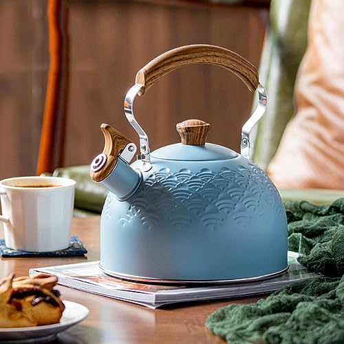 Bouilloire induction en acier inoxydable bleu avec sifflet intégré - 5