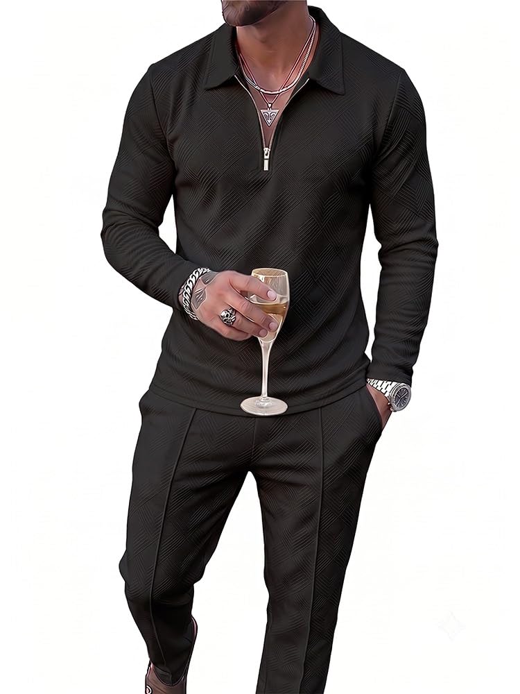 Men’s 2 Piece Sets Tracksuit Outfits Long Sleeve Polo Sweatsuits