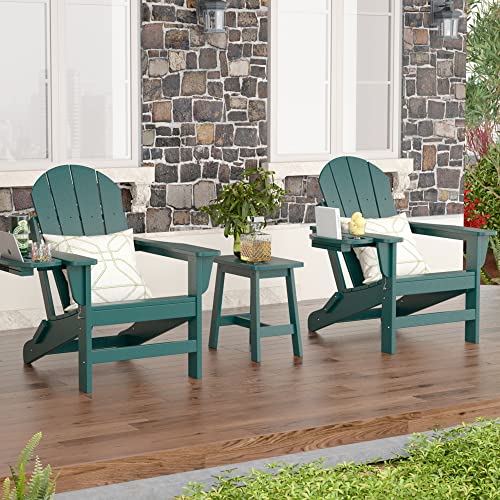 Navine Folding Adirondack Chair Set Of 2 With Cup Holder Weather Resistant Plastic Fire Pit Chairs, Patio Chairs, Lawn Chair, Ideal For Porches, Patios, Patios, Poolsides, Decks.(Dark Green) #TOP1