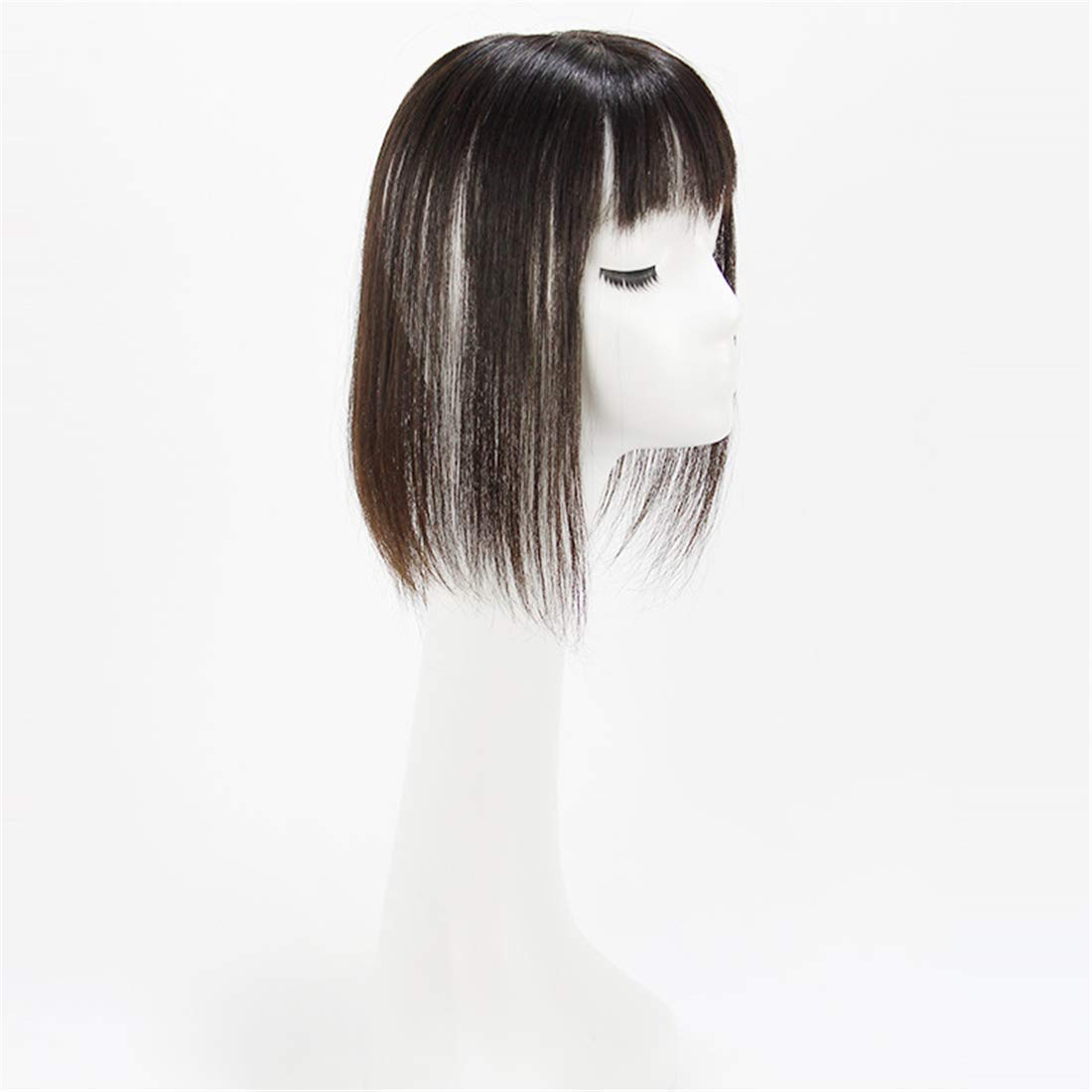 Human Hair Hairline Topper Hairpiece 2.4"x5.5" Silk Base Hair Topper with Bangs for Women, 10" Natural Black