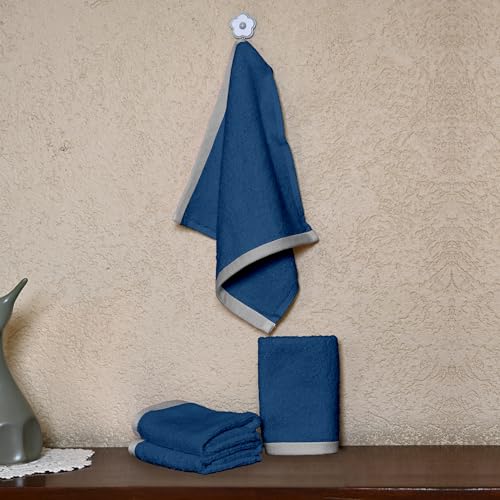Image of Divine Casa 500 GSM Cotton Face Towel Set of 4 | 30 x 30 CM Blue Soft Absorbent Cotton Face Towels | Quick Dry Washcloth Set