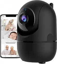 Camera IP WiFi Giratória 1080p Estilo Babá Eletrônica Pet Remota Com Visão Noturna Alerta De Movimento Microfone Infravermelho Sem Fio Interna Câmera Panorâmica Detecção de Movimento Compacta (Preto)