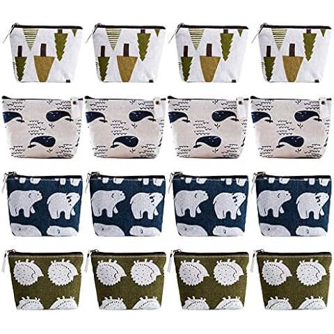 Geoyien Mini Canvas Coin Purse, 16 Pcs Cosmetic Bag Small Coin Purse with Zip Wallet Coin Pouch Canvas Coin Bag Coin Holder Purse Organizer Pouches for Women and Girls Cover