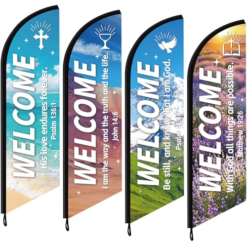 AmazingSpark 4 Pcs Church Welcome Feather Flags with Scripture Sanctuary