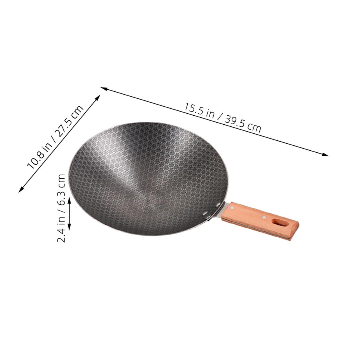 INOOMP Wok da Cucina Piccolo Stile Giapponese Fondo Tondo Ferro | Manico in Legno, Adatto All’uso Esterno, Stabile e Facile da Pulire, Linee Semplici e Forma Rotonda