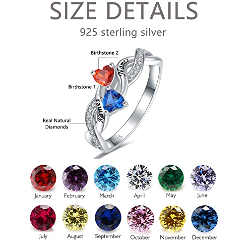 10K/14K/18K Gold 1/10 Cttw Natural Diamond Personalized Infinity Birthstone Rings for Women with 2 Birthstone Engraved 2 Names Promise Rings for Mom4