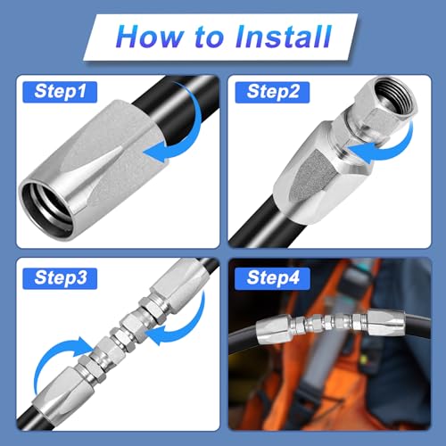 Image of 4pcs Reusable Hydraulic Hose Repair Kit,1 /4 inch,3 /8 inch,1 /2 inch Inner Diameter Compatible with SAE 100R2 R16 R17 R19 2-wire Hydraulic Hoses,Can Quickly Repair Hydraulic Hose Faults, Reusable Hydraulic Fitting