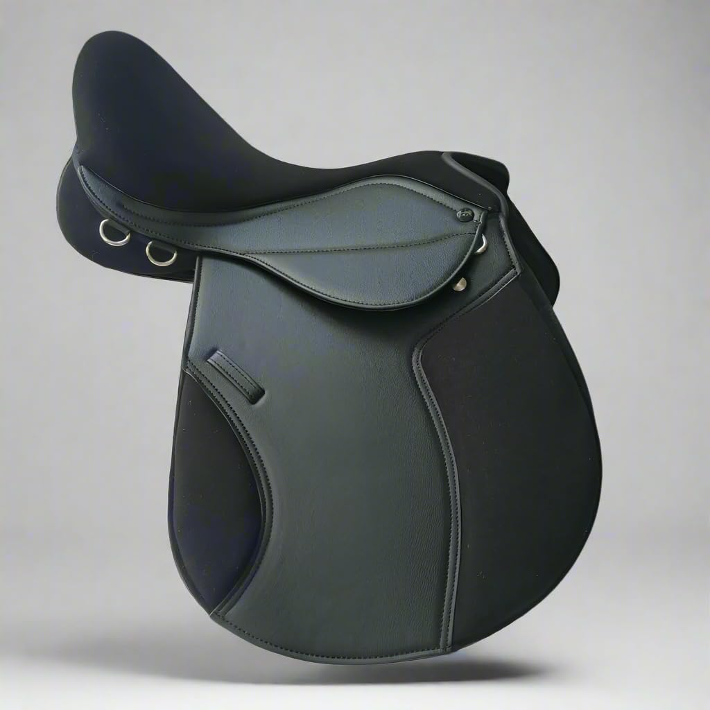 Synthetic Leather 17 Inch Comfortable Changeable Gullets Saddle with Suede Seat Flexible Tree and 5 Gullets Black