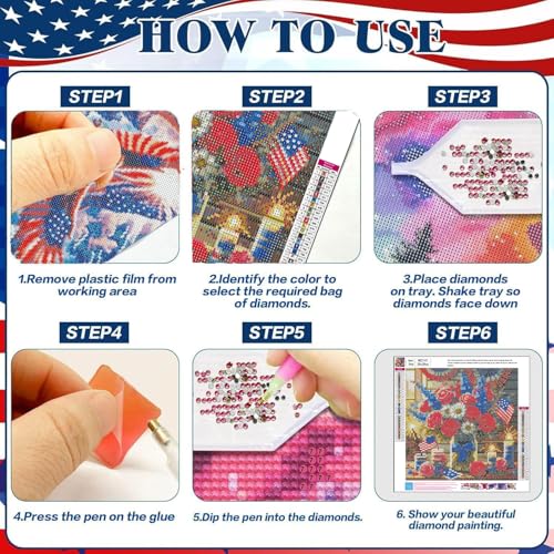 Axquilon Patriotic Flowers Diamond Art Kits for Adults - Independence Day Diamond Painting Kits for Adults Beginner, DIY 4th of July 5D Full Drill Gem Art for Home Wall Decor 12x12 inch — view 6