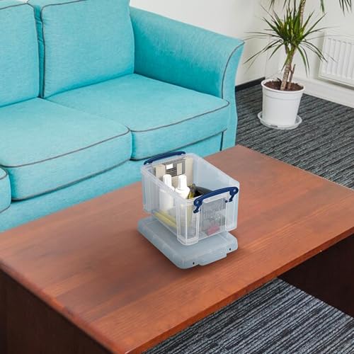 Image of Really Useful Box 1.6 Liter Plastic Stackable Storage Container, 4 Pack | Bin with Snap Lid & Built-In Clip Lock Handles for Home or Office Organization