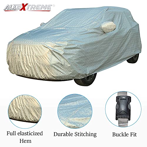 Image of Allextreme Car Body Cover for Hyundai Xcent All Models & Years 100% Waterproof Triple Stitched with Mirror Pockets Full Bottom Elastic Dustproof Heat & UV Resistant Full Body Protection (Silver)