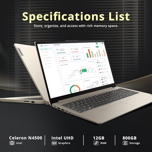 Image of Lenovo IdeaPad 1 15.6 inch HD Laptop, Intel Celeron N4500, 12GB RAM, 512GB SSD+128GB eMMC, Intel UHD Graphics, Copilot, Number Pad, Webcam, 1 Year Office 365, Windows 11, Sand, 160GB Docking Station Set