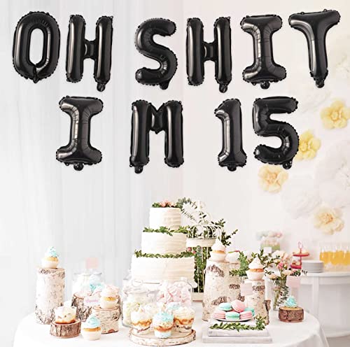 Image of Oh I'm 15! Latex Balloons 16 Inch Black Hallo Fifteen Cheers to 15 Years Old Theme Decor for Man Woman Happy 15th Birthday Party Photo Studio Prop Flag Decorations Favors Supplies