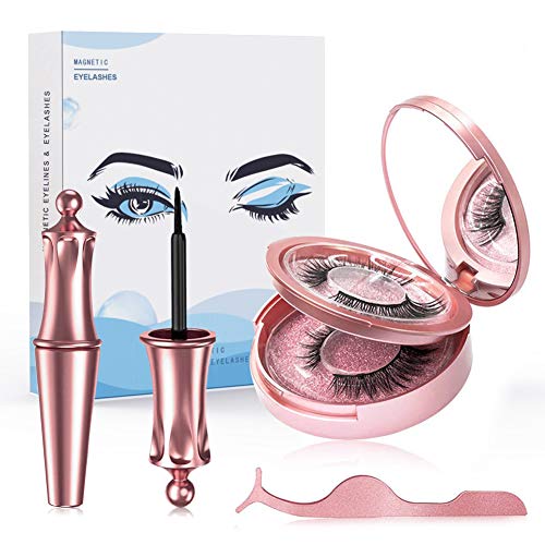 Faux Cils Magnétique, Eyeliner Magnétique Kit, 5 Aimants Faux-cils Sans Colle Eyeliner 3D Liquides Imperméable [2 Paires]