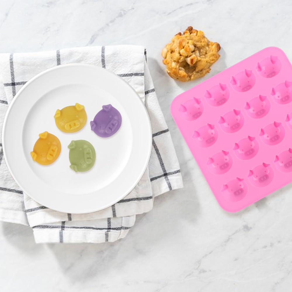 Molde de cerdo, molde de silicona para cubitos de hielo de chocolate, gelatina de caramelo, 16 cavidades, rosa, forma irregular 4