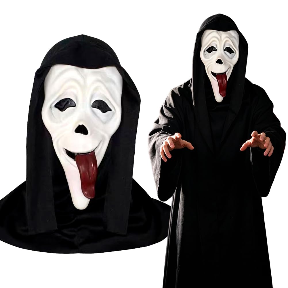 Ghost Scary Mask, Halloween Ghost Horror Mask Headgear with Tongue Out