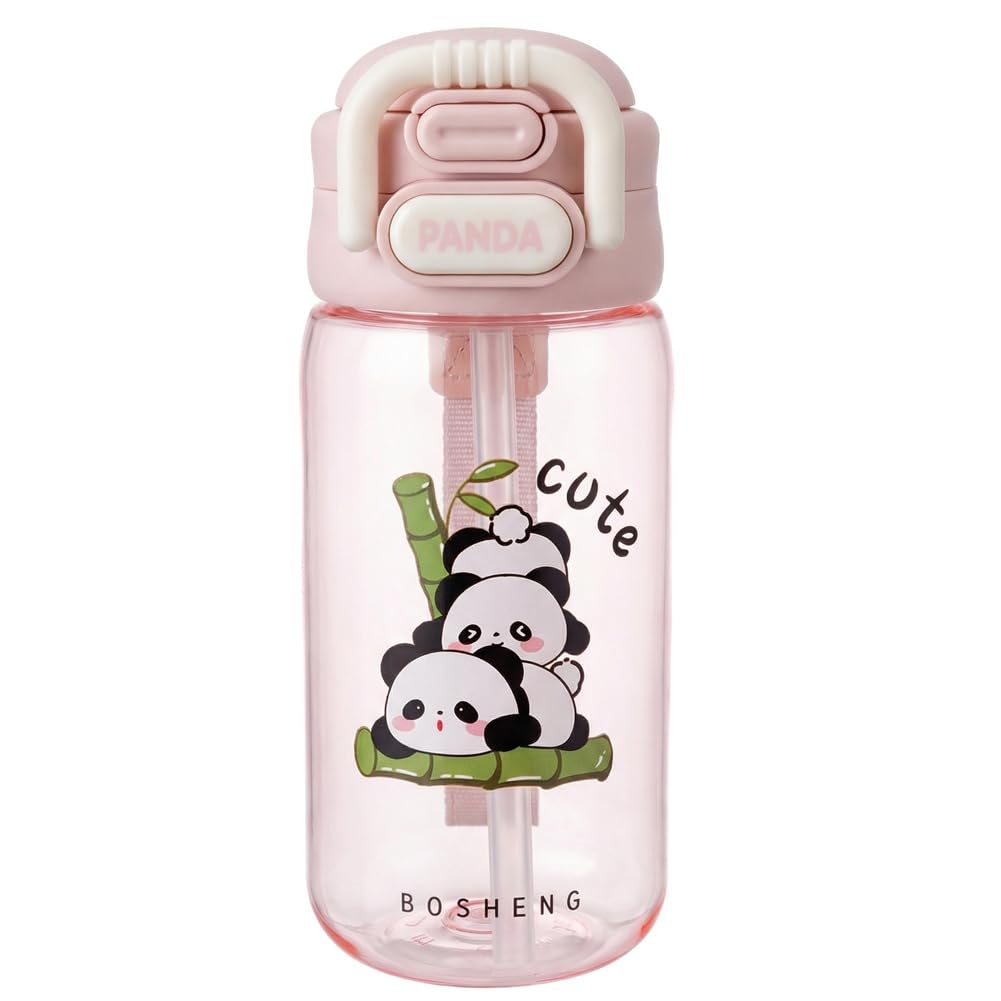 JynxtoyZeal Kids Water Bottles With Straw,Panda Leakproof Children's Bottle, with Carry Handle School Water Bottle with Removable Straw-490ml