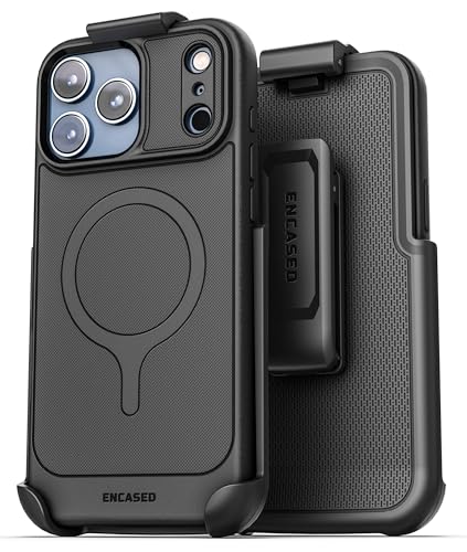 Encased Thin Armor for iPhone 17 Pro Case with Belt Clip (Compatible with MagSafe) Slim Flexible TPU Cover with Rotating Holster (Matte Black)
