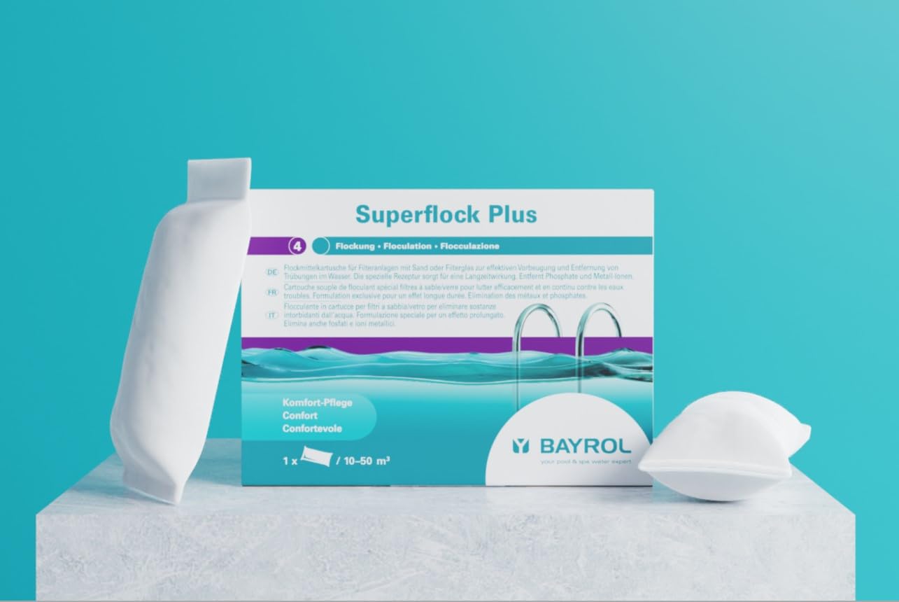 PISCIVAL Superflock Plus 1 KG - 8 Cartuchos | Floculante en Cartuchos para Piscinas | Elimina Turbidez, Fosfatos y Metales | para Filtros de Arena o Vidrio | Uso Profesional y Doméstico