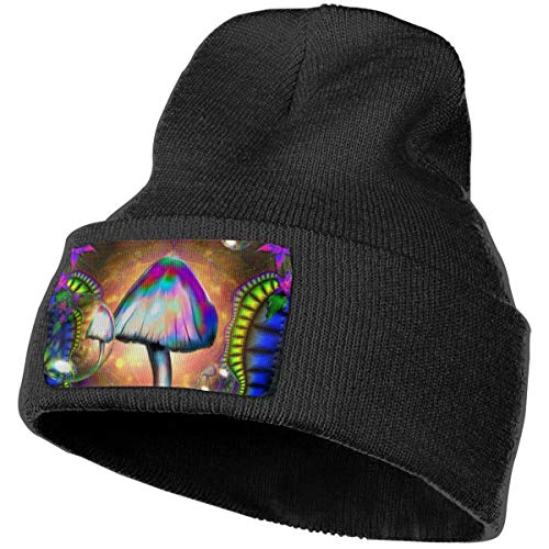 Helidoud Mushrooms Psychedelic Winter Beanie Hat Knit Hat Cap for for Men & Women Black