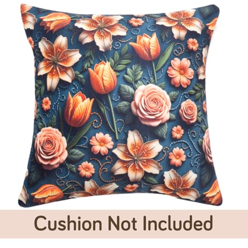 Image of HOKIPO 'Nature Muse 7D' Premium HD Printed Holland Velvet Cushion Cover for Sofa| 22x22 Inch (55x55 cm) | Pack of 2, Nocturne Rose (IN-924-D2*2)