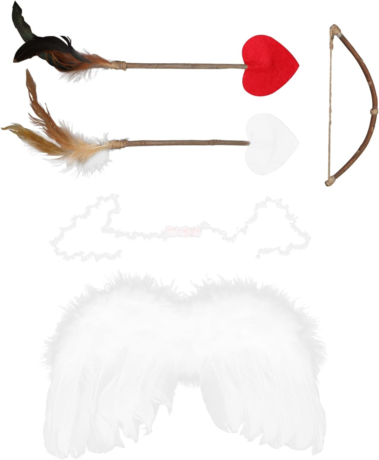 Baby WingsHeadwear Set: Newborn Baby White Wings Rose Flower Headband Kit Cupid Costume Accessories Photoshoot Props
