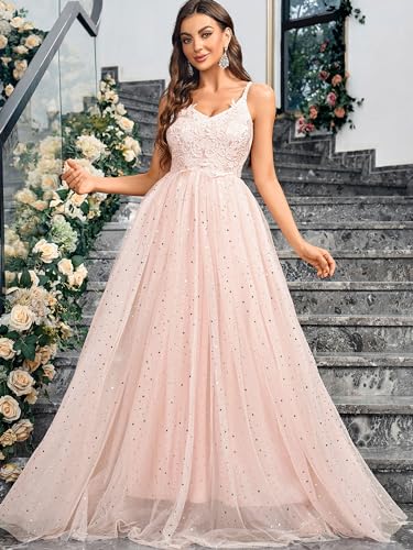 Women's Sleeveless Floral Elegant Cocktail Dresses V Neck Sparkling Party Wedding Guest Long Dress4