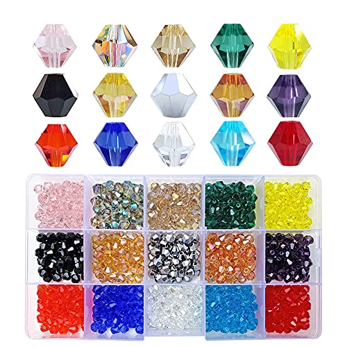 Image of 6mm Bicone Glass Beads for Jewelry Making 750pcs AB Colour Faceted Shape Colourful Crystal Spacer Beads Assortments Supplies Accessories Tools for Bracelets Necklaces with Elastic Cord