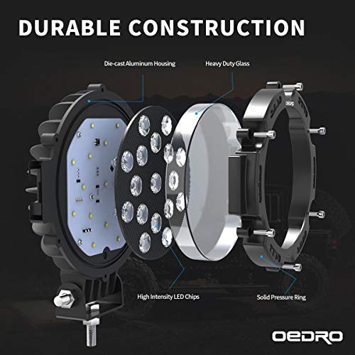 Image of OEDRO 7 Inch LED Light Pods, 51W Round Spot Light Pod 5100LM 2Pcs | Led Work Light for Off Road Lights Fog Bumper Roof Light Fit for Boat, SUV, Motorcycle, Truck, Hunters Black