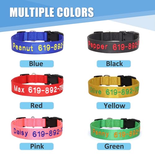 Personalisiertes Hundehalsband, kann mit dem Namen und der Telefonnummer des Haustiers Bestickt Werden, verstellbar, 5 Größen XS/S/M/L/XL, schnell freisetzbares Halsband, Schwarz