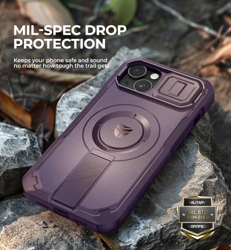 Coque iPhone 13/14 violette antichoc avec protection caméra et support