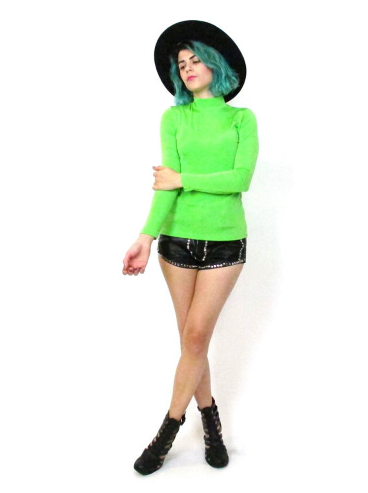 elegance1234 New Women's Stretchy ROLL-Neck Long-Sleeve Cotton Plain Tops (Small - UK10 (38), Lime Green) **Same Day Posting**