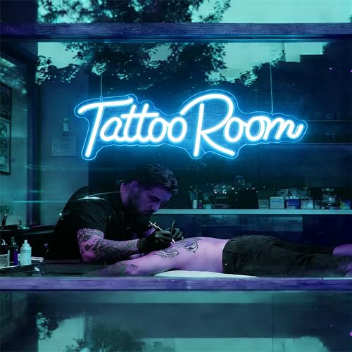 Image of Tattoo Salon LED Neon Sign | 16.5x5.8 Inch Dimmable Wall Decor Light USB Powered Shop Window Light Up Sign, Gifts for Tattoo Artists
