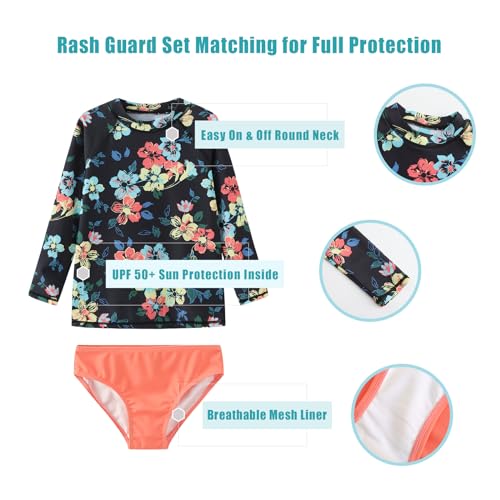 Image of Girls 3 Piece Swimsuits Set Long Sleeve Rash Guard for Girls Tankini Bathing Suits Beach Swimwear 3-16 Years