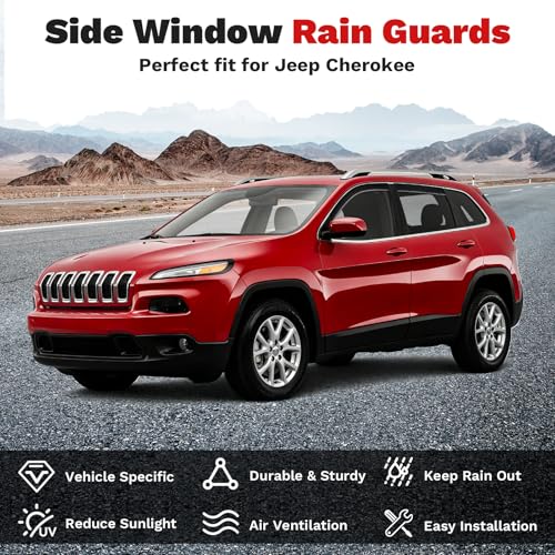 Image of Canvcle Cherokee Rain Guards - Window Visors for Jeep Cherokee 2014-2023, Outside-Mount Tape-On Side Window Wind Deflectors for Cherokee Accessories, Vent Visors Shades Rainproof 4PCS
