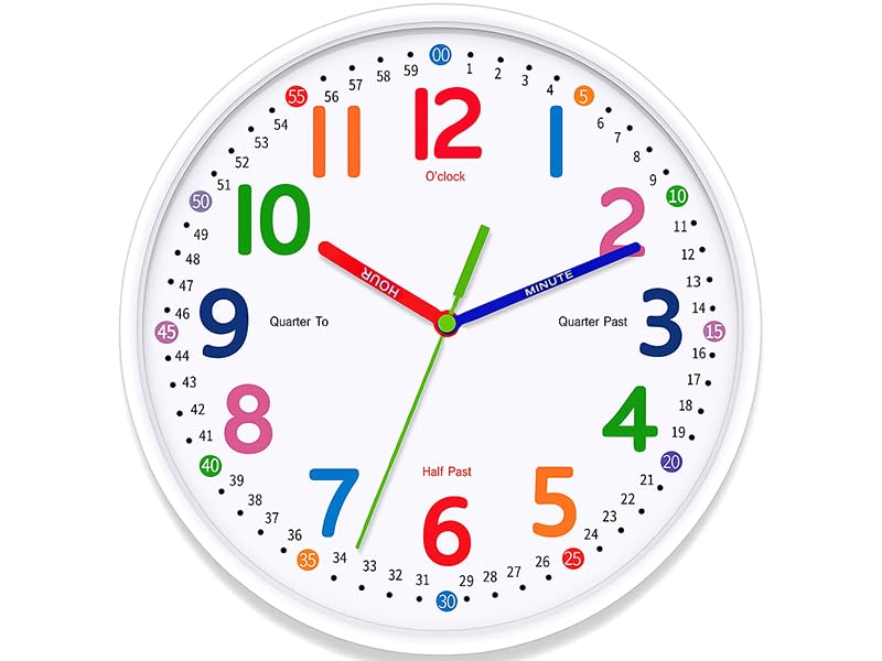Lantoo Kids Wall Clock: Telling Time Teaching Wall Clocks Silent Non-Ticking Clocks Battery Operated, Rustic Farmhouse Modern Clock Decorative for Kitchen Living Room Bedroom (10 Inch)