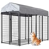 Kicari Large Dog Kennel Outside with Roof, Heavy-Duty Indoor Outdoor Dog Run Dog Enclosure with Removable Cover, Dog Pens Outside Playpen with Latch-Lock, 4x8x6 Ft