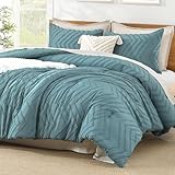 Litanika Grayish Teal Queen Size Comforter Sets, 3 Pieces Lightweight Chevron Tufted Bedding Comforter Set, Fluffy Down Alternative Comforter Bed Set Gift Choice (90x90In Comforter and 2 Pillowcases)