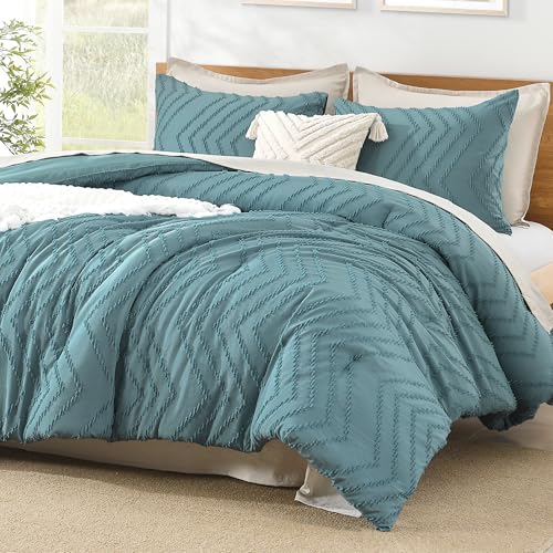 Image of Litanika Boho Full Comforter Set, 3 Pcs Grayish Teal Lightweight Bedding