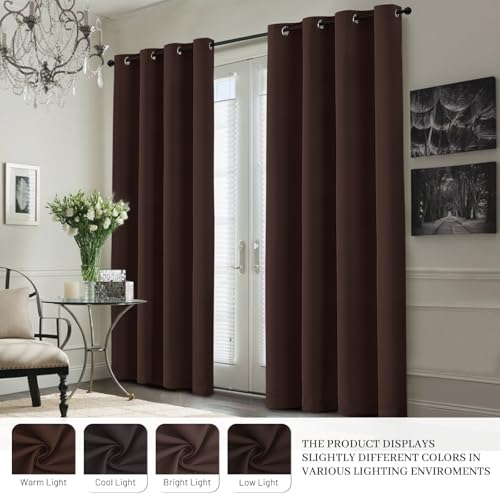 Image of Yakamok Brown 100% Blackout Curtain Panels 63 inches, 50 inch Wide, 2 Panels | Blackout Curtain Panels for Bedroom, 2 Thick Layers Grommet Top Thermal Insulated Drapes with White Back for Living Room